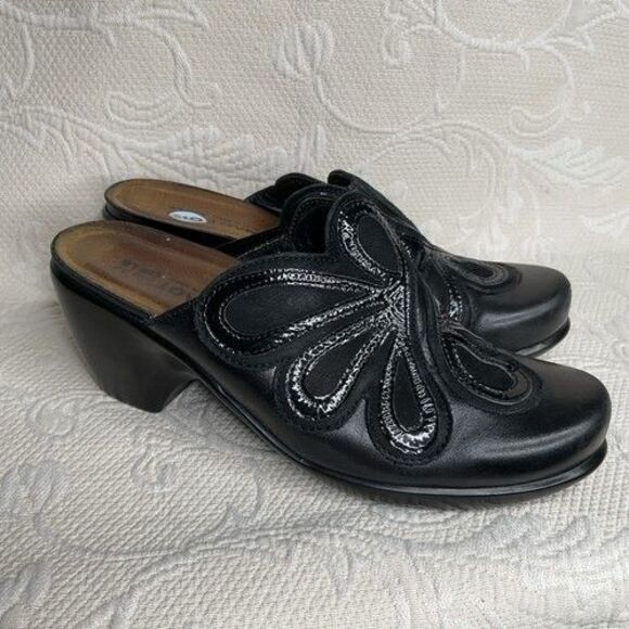 Naot Adore Black Swirl Scalloped Leather Clogs Mule Women Size 6 Artsy - Picture 9 of 9